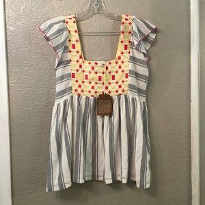 Anthropologie Forever That Girl Basel Embroidered Tunic Blouse- NWT- 6